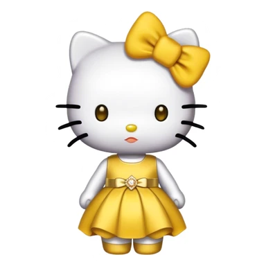 hello kitty wearing a gold and yellow dress sticker