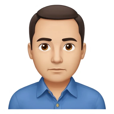 Middle-aged Hispanic man with round face, broad cheekbones, light skin. Warm brown eyes, thick straight eyebrows. Short brown hair combed slightly back with receding hairline. Professional look. Wearing a blue button-down shirt. sticker