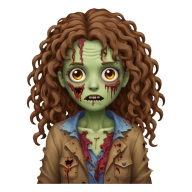 uma mulher zumbi estilo emoji de iphone com cabelos cacheados longos e marrons sticker