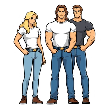 Take out the third leg Two people together, a 35 year-old tall muscular man with brown hair and a shorter blonde woman long hair also very good shape getting married next month. I don’t want them in wedding garb jeans and a T-shirt that show off their bodies would be best. sticker