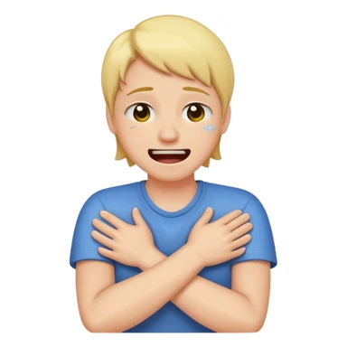 Someone laugh crying while crossing their arms pretending to choke themself sticker