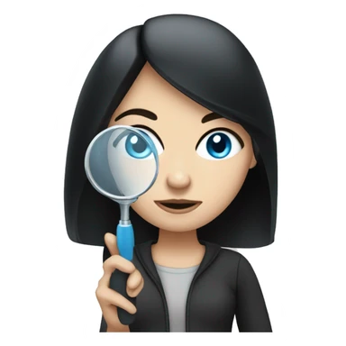 white girl with black hair and blue eyes with magnifying glass sticker