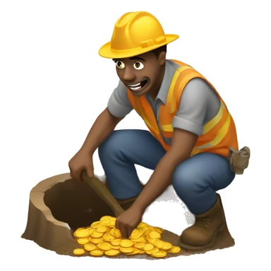 A man digging hole seeing gold coins sticker