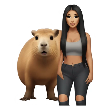 Kim kardashian stood next to a capybara sticker