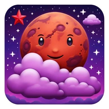 Crimson red planet with clouds and a purple star behind it sticker
