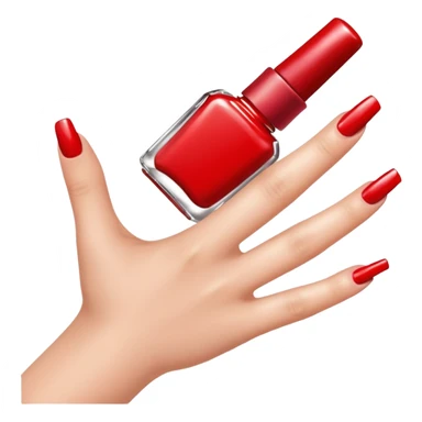 hand with painted nails and nail polish bottle sticker