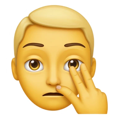 cynical yellow emoji pulling down eyelid, finger gesture, skeptical sticker