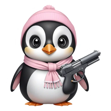 cute penguin wearing light pink bow scarf and holding light pink gun  sticker