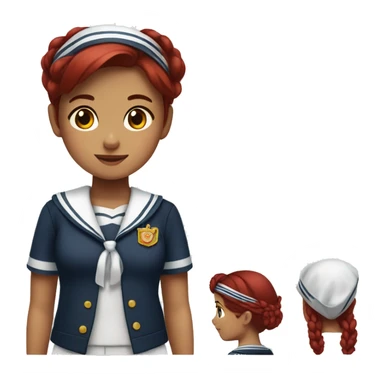 A girl wearing a sailor uniform with dark red hair and a red flower on the left side of her head.  sticker