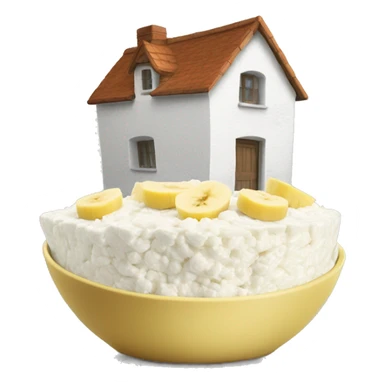 Cottage cheese in a bowl with banana slices as a topping sticker