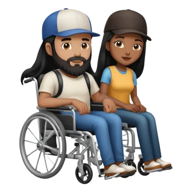 Beige skin man with a beard and cap in a wheelchair and a dark brown skin woman with long black hair in a wheelchair  sticker