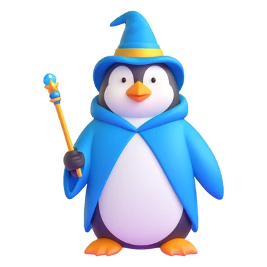 penguin wizard with a blue robe and sparkly wand sticker