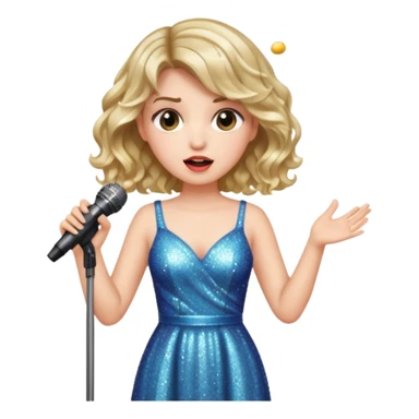 A short wavy female singer in sparkling dress holding a mic with emotional expression sticker