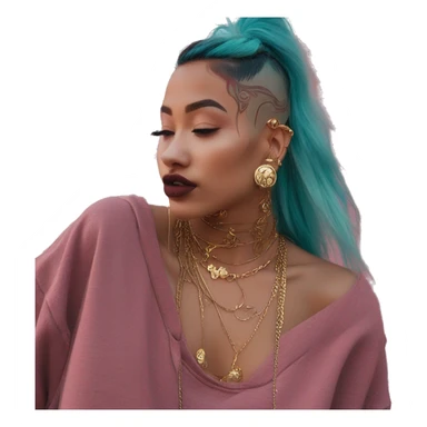 Vintage grunge patina intricate swirls gold jewellery baroque golden sparkle tropical Deep pink maroon burgundy cyan dark hoodie man dyed hair gold piercings nose piercing ear piercings sticker