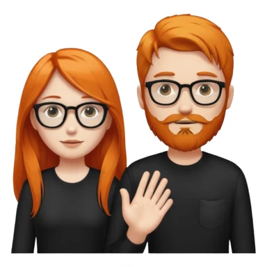 girl with long orange hair wearing no glasses and all black clothes and holding hands with boy with black hair and beard and glasses and pale skin sticker