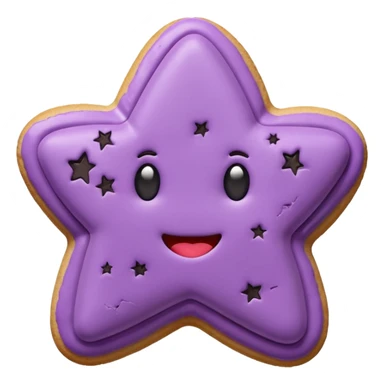 realistic pastel purple cookie with a soft, crumbly texture, fine surface cracks, matte baked finish, star-shaped jam cutout revealing glossy dark berry filling no face  sticker