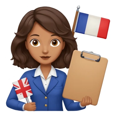 wavy dark brown hair, no glasses, fox dark eyes, with a little file in the hand, being a teacher with a board in the background with a french flag, sticker