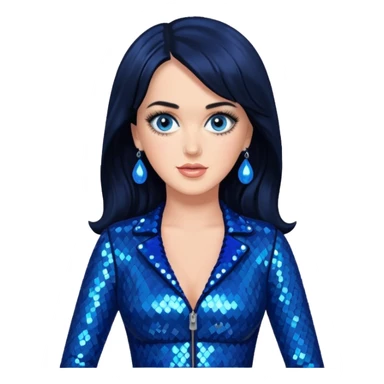 Katy Perry with long black hair, blue sequin outfit sticker