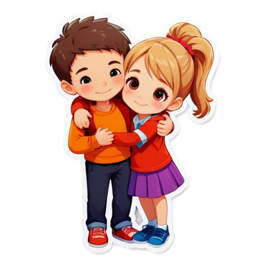 Two friends hugging boy and girl  sticker