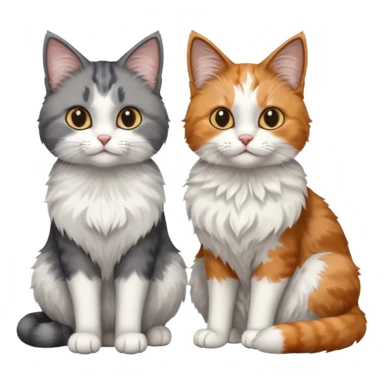 a realistic looking very fluffy grey and white cat with grey legs and white paws, sitting next to another cat sticker