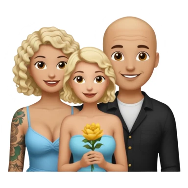 throuple tattooed bald boyfriend with  blonde long hair female and another curly short haired brunette big boobs sticker