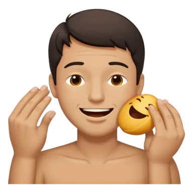 A male with closed relaxed eyes but the mouth it looks like it trying to hold in laughter sticker