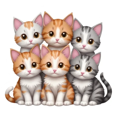 6 tiny kittens cuddling together all various different natural colours including grey and white, ginger and white, calico, grey, and brown tabby and white sticker