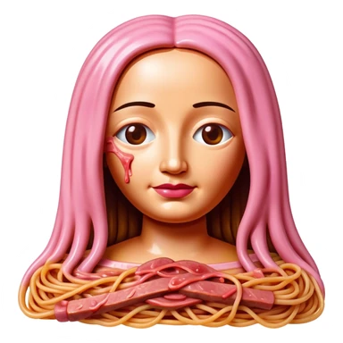 monalisa made of SPAM meat melted pink dripping sauce spaghetti portrait sticker