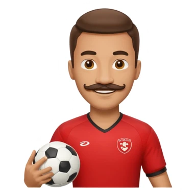 man soccer player red jersey with mustache holding soccer ball sticker