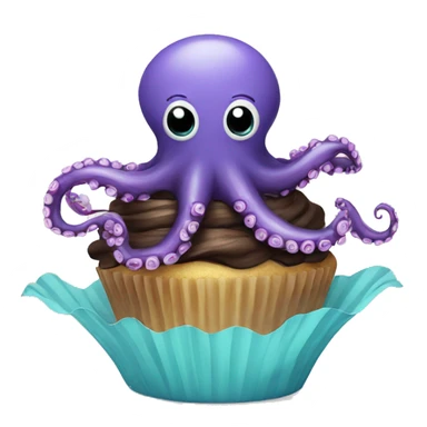 Octopus floating and eating a cupcake sticker