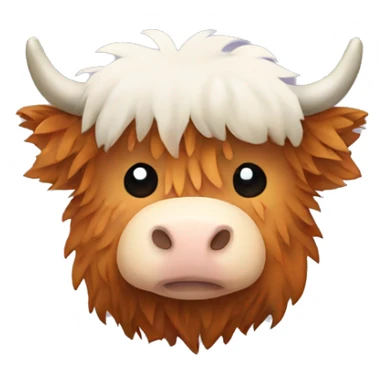 Cute fluffy highland cow eating sticker
