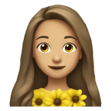 girl long brown hair happy yellow flowers  sticker
