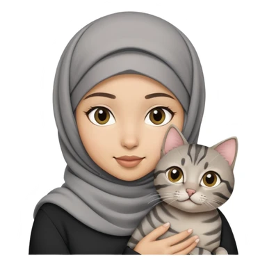 Hijab girl holding a black grey tabby cat sticker
