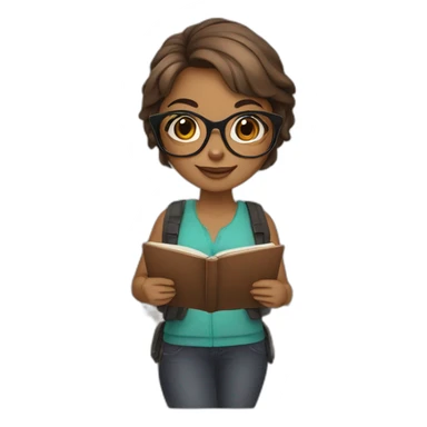 Otter girl with round glasses holding multiple journals, planners and pens sticker