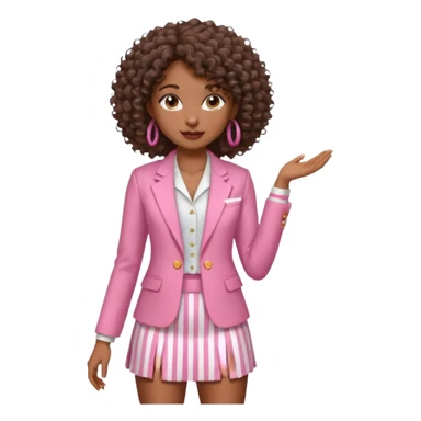 African American curly haired woman with In a pink and white pin stripe blazer short skirt set  sticker