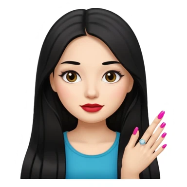 latina girl with straight long hair thats black memoji with nail no lipstick sticker