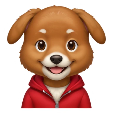a dog with legs and arms with red clothers on sticker