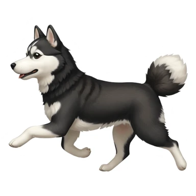 a black and white husky dog running towards the left facing left side profile sticker