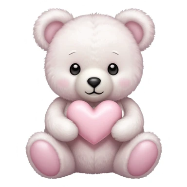 White teddy bear holding a light pink heart sticker