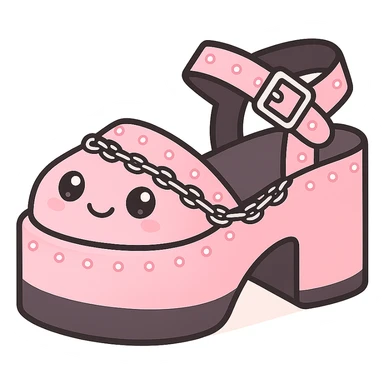 Add a gradient effect from black to pastel pink on the platform sandals with silver studs and chains, kawaii style, no socks, no hearts, transparent background sticker