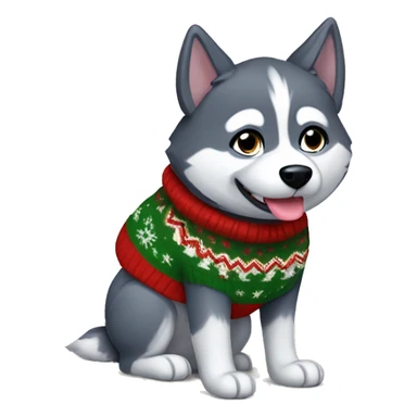 Husky dog wearing a Christmas sweater sticker