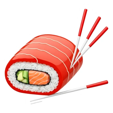 Japanese cuisine humanless avatar in minimalist emoji-style illustration. Sushi and chopsticks, clean lines, red white colors, flat design, calm and modern. sticker