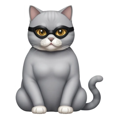 British Shorthair cat full body sitting with a mask sticker