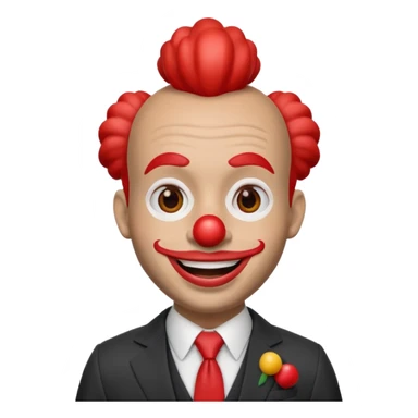 A 3D cartoon man with a red clown nose, smiling expression, wearing a suit, soft lighting, realistic Memoji-style. sticker
