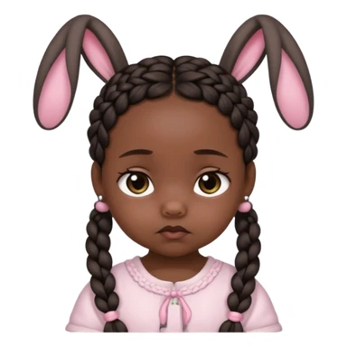 bunny ear accessory wearing baby dark braided hair sad  sticker