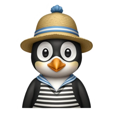 penguin wearing gondolier striped shirt and hat sticker