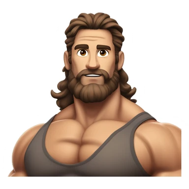 muscled hairy bodybuilder brown hair beard,enormous pecs and enormous biceps, long wavy hair in a man bun, with dark brown eyes, and tanned skin, full body from head to toes picture, flexin both biceps, hairy body, wearing, bodybuilding posing swimsuit sticker