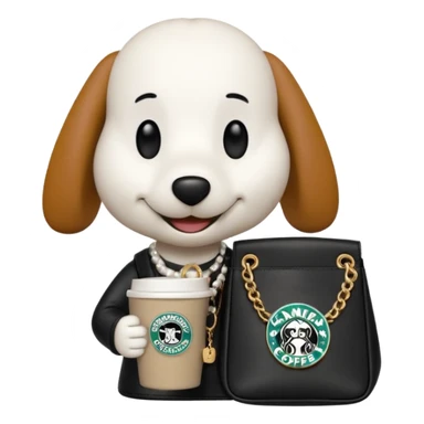 snoopy in a desk with starbucks and his chanel purse sticker