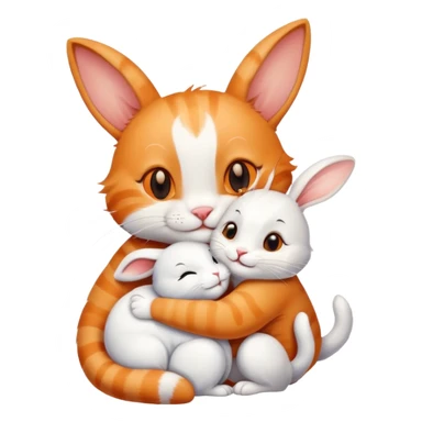Smiling cat hugging a rabbit friend sticker