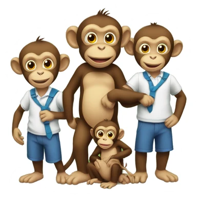 Monkey with monkey family brining the 2 baby monkeys to the first day of school  sticker